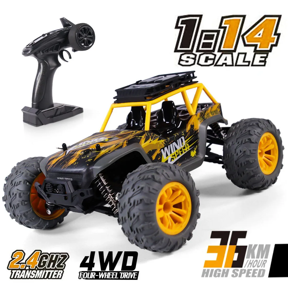 1:14 4WD 2.4G 36KM/H Monster Truck High-Speed Off-Road Vehicle Remote Control Model Car - Raptor Yellow
1:14 4WD 2.4G 36KM/H Monster Truck High-Speed Off-Road Vehicle Remote Control Model Car - Raptor Yellow