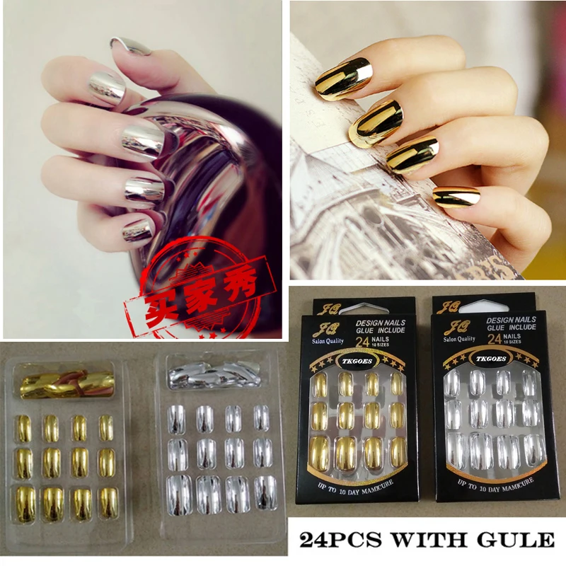 JQ 24 PCS NEW Metallic False Artificial Nails Fashion Tips Gold Silver Full Nail Art Tips 12 Size With Nail Adhesive Glue Tape
JQ 24 PCS NEW Metallic False Artificial Nails Fashion Tips Gold Silver Full Nail Art Tips 12 Size With Nail Adhesive Glue Tape