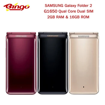 

Original Samsung Galaxy Folder2 Folder 2 G1650 Quad Core Dual SIM 2GB RAM 16GB ROM 8.0MP 3.8" Flip 4G LTE Smart Mobile Phone