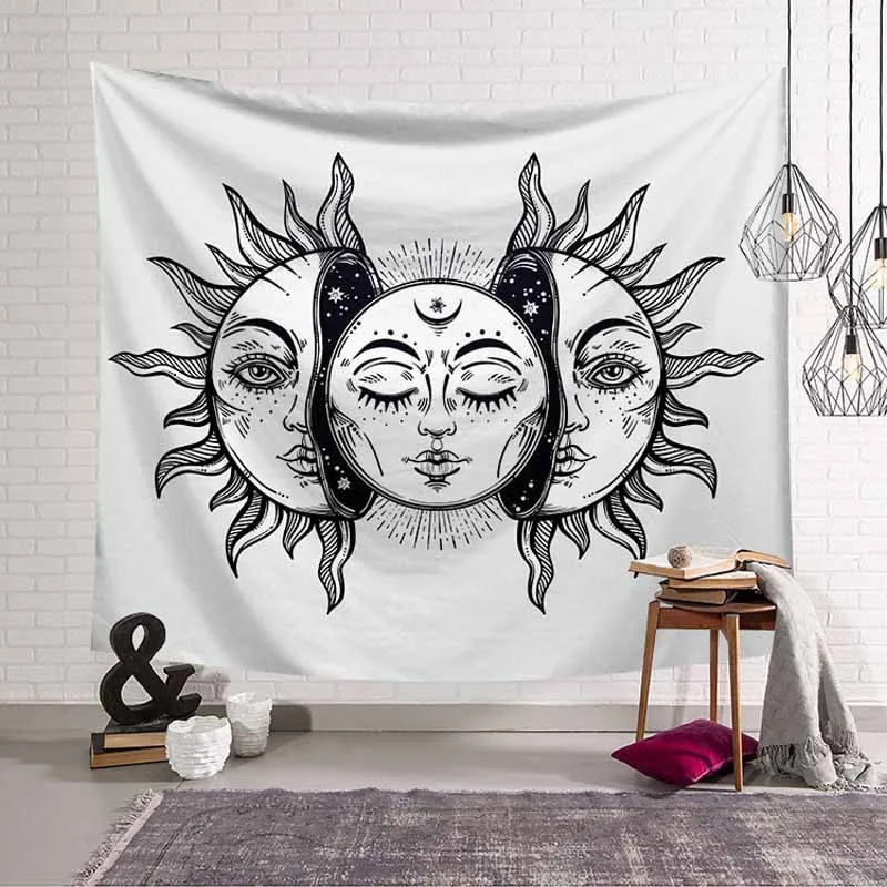 Sun Moon МАНДАЛА ГОБЕЛЕН с белыми и черными одеяло черепом Спальня настенный Boho