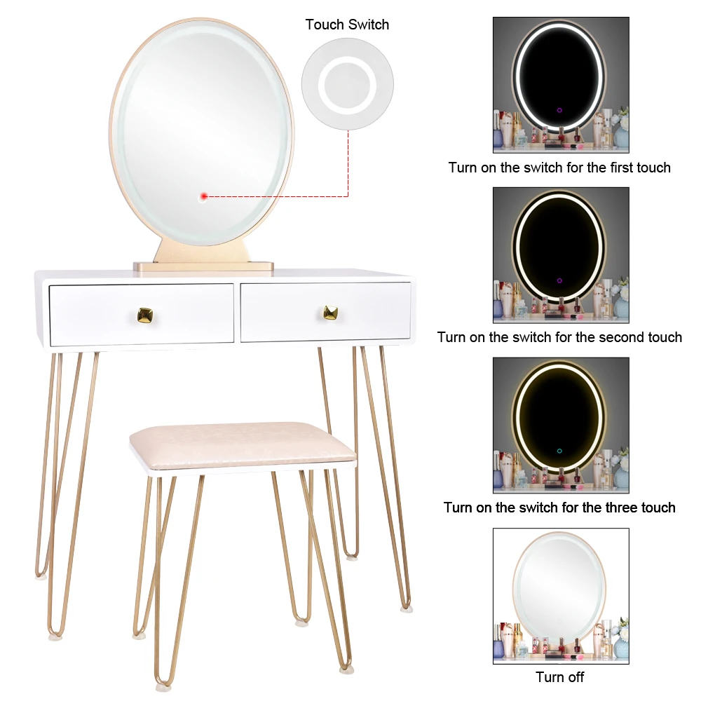 BUYTOO Vanity Table Set Makeup Table with Oval Mirror & Stool Bedroom Wood Dressing Table with 2 Drawers White
BUYTOO Vanity Table Set Makeup Table with Oval Mirror & Stool Bedroom Wood Dressing Table with 2 Drawers White