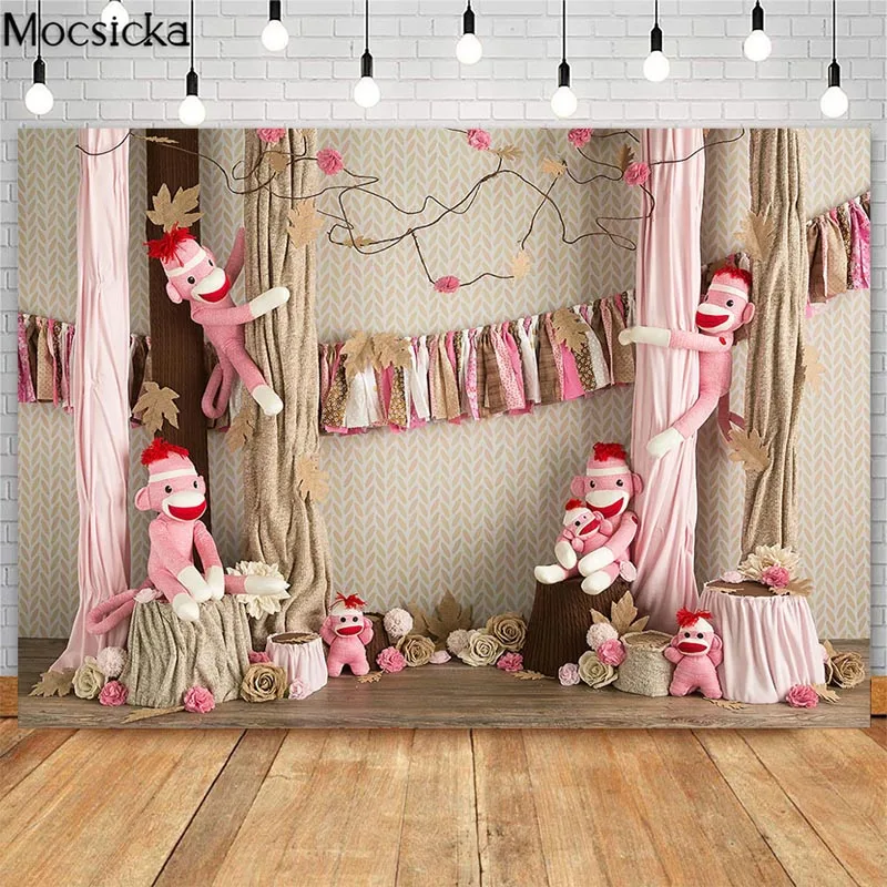 Mocsicka Pink Sock Monkey Cake Smash Photography Backdrops Chirldren Birthday Photo Props Studio Booth Background Flowers Decor
Mocsicka Pink Sock Monkey Cake Smash Photography Backdrops Chirldren Birthday Photo Props Studio Booth Background Flowers Decor