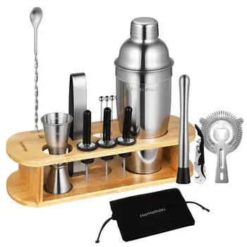 HOMEMAXS 17PCS/Set Cocktail Making Tool Stainless Steel Cocktail Shaker Set With Stand Plus Recipe Professional Bar Set For Home
