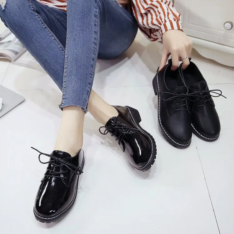 Small Leather Shoes Student Korean-style Spring And Autumn 2019 New Style England College Style Lace-up Casual Black And White w