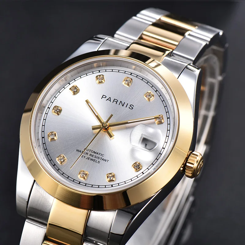 

39mm parnis white dial sapphire glass date miyota 8215 automatic movement mens watch