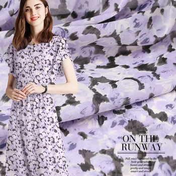 2019 partysu print stretch georgette silk fabric for summer dress tissu telas tissus au metre tela tecidos fabrics stoff stof