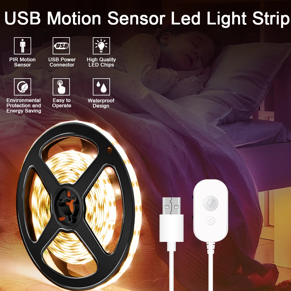 Automatic on/off Light Strip Led Motion Sensor Night Lamp Led Dimmable Lamp Tape USB 5V Cabinet Stairs Kitchen Waterproof Ribbon
Automatic on/off Light Strip Led Motion Sensor Night Lamp Led Dimmable Lamp Tape USB 5V Cabinet Stairs Kitchen Waterproof Ribbon