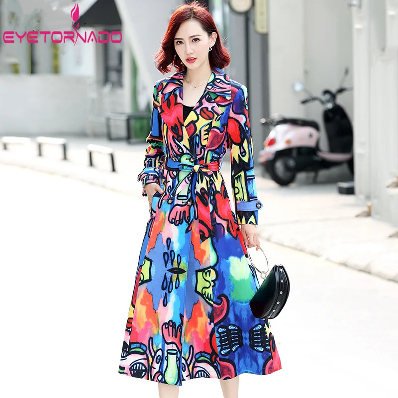 Fashion Graffiti Print Long Trench Woman Spring Classic Double Breasted Trench Coat Slim Work Office Raincoat Business Outerwear
Fashion Graffiti Print Long Trench Woman Spring Classic Double Breasted Trench Coat Slim Work Office Raincoat Business Outerwear