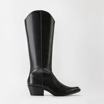Women Pointy Toe Genuine Leather Knee High Thigh Boots Chunky Heel Chelsea Shoes Black Cowboy Side Zipper Winter Warm
Women Pointy Toe Genuine Leather Knee High Thigh Boots Chunky Heel Chelsea Shoes Black Cowboy Side Zipper Winter Warm