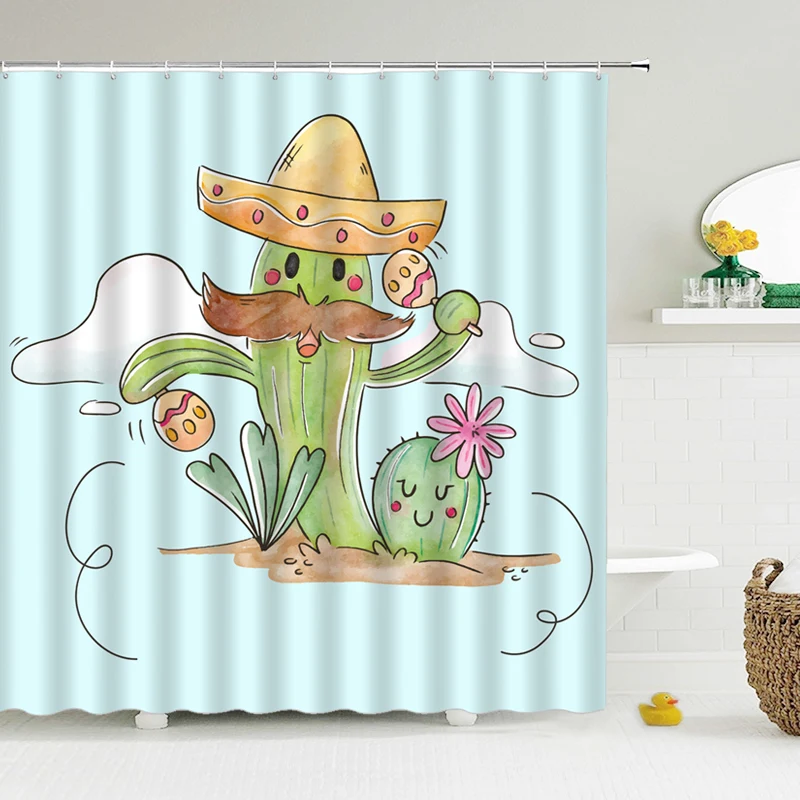 

Cactus Shower Curtains Waterproof Polyester Fabric Shower Curtains Tropical Plants Bathroom Screen Curtain Home Decor 180X180cm