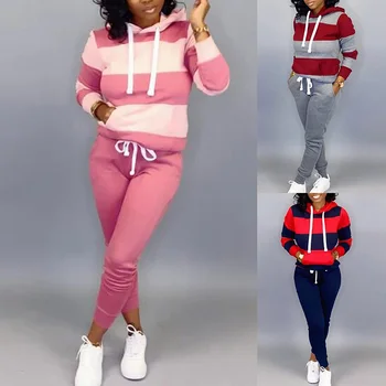 Two Piece Set Stripe Hoodies Top And Long Pants Casual Sports Suit Autumn Winter For Women Pajamas Sleepwear Clothing
Two Piece Set Stripe Hoodies Top And Long Pants Casual Sports Suit Autumn Winter For Women Pajamas Sleepwear Clothing