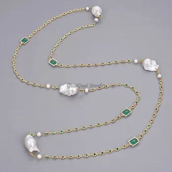GuaiGuai Jewelry 43" White Keshi Pearl Green Crystal Chain Necklace Earrings Set
GuaiGuai Jewelry 43" White Keshi Pearl Green Crystal Chain Necklace Earrings Set