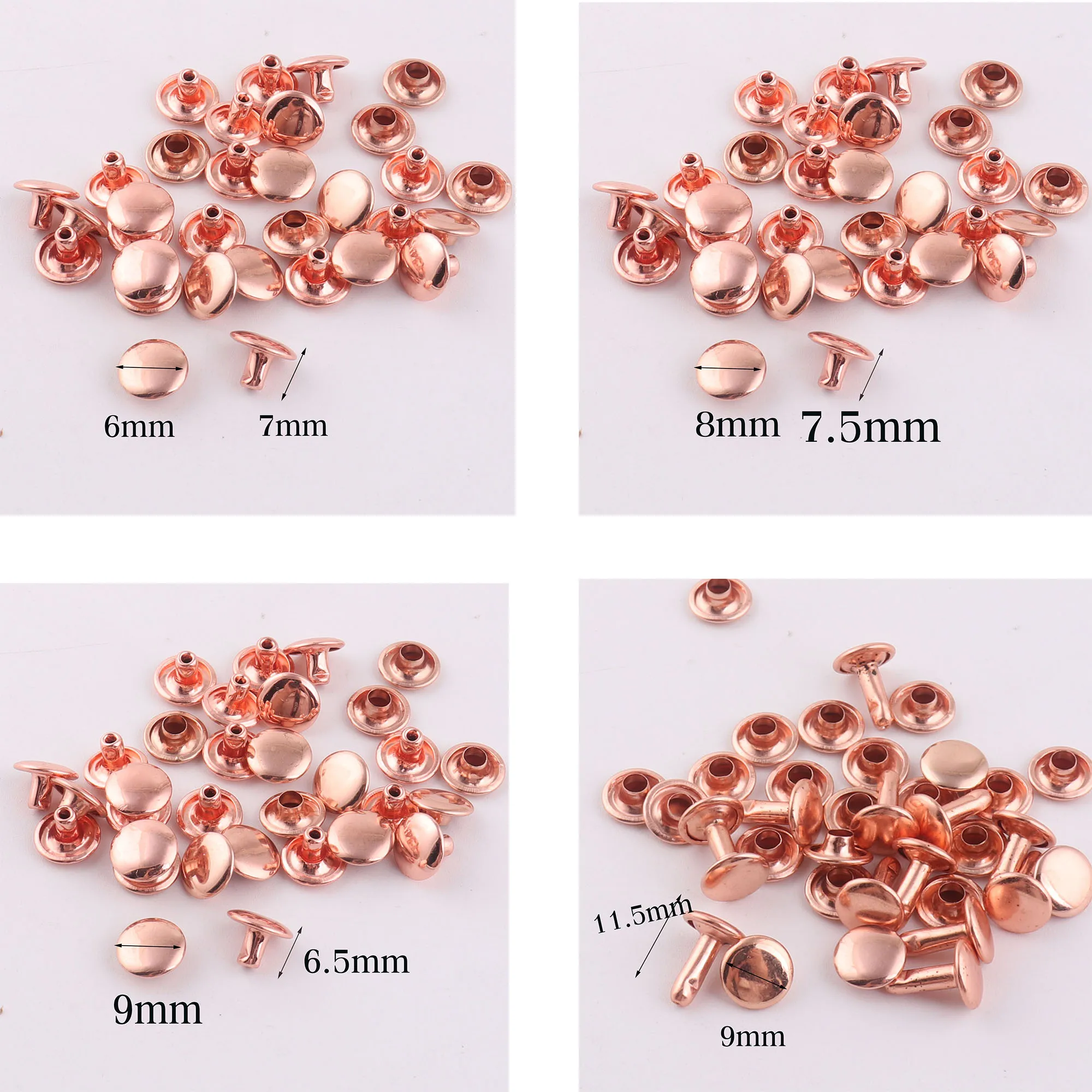 

100 Sets Double Cap Rivets,Rose Gold Round Rivets Studs Leather craft,Snaps Prong Studs Rivet Fastener Riveted-6.5MM/7MM/7.5MM