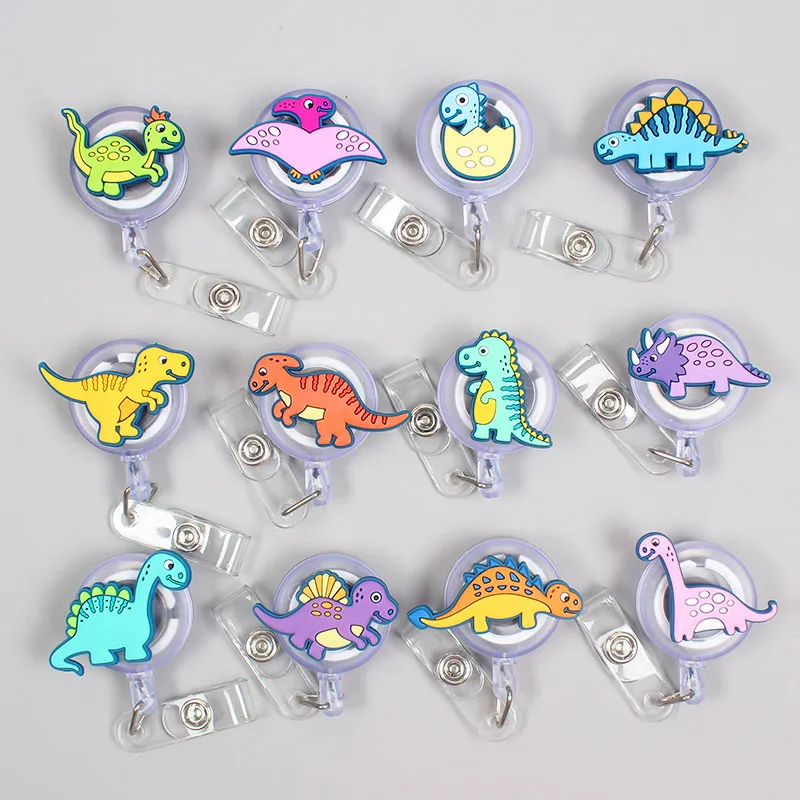 

12Colors Dinosaur Retractable Badge Reel Student Nurse Horizontal type Exhibition ID Name Card Badge Holder Office Supplies