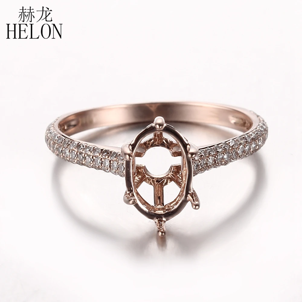 

HELON Oval Cut 9x7mm Solid 14K Rose Gold AU585 Engagement Wedding Fine Jewelry Brilliant Natural Diamond Semi Mount Ring Setting