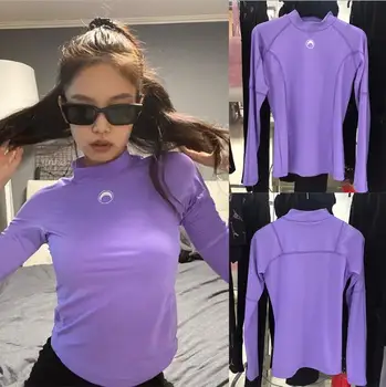 Moon Print Bottoming Shirt Women's Long Sleeve Tight Elastic High Neck Purple Yoga Cycling Wear Top T-shirt M2 
Moon Print Bottoming Shirt Women's Long Sleeve Tight Elastic High Neck Purple Yoga Cycling Wear Top T-shirt M2