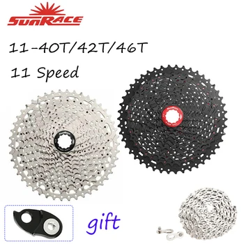 SUNRACE 11 Speed Cassette CSMS8 CSMX8 Wide Ratio Mountain Bikes Flywheel 11-40T 11-42T 11-46T MTB Cassettes Chain with Hanger