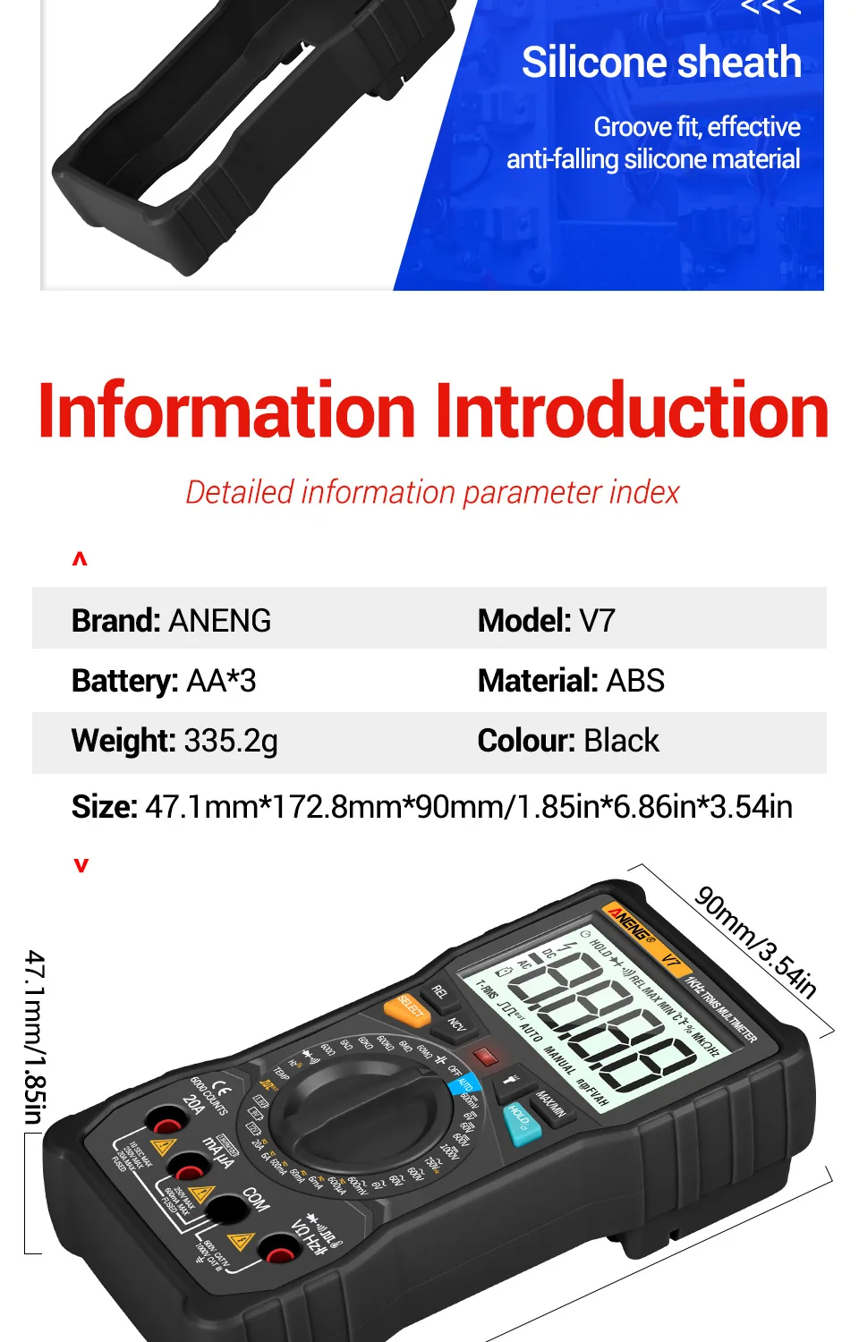Generic ANENG V7 Digital Multimeter 6000 Counts Avometer Transistor Capacitor Tester Multimetro