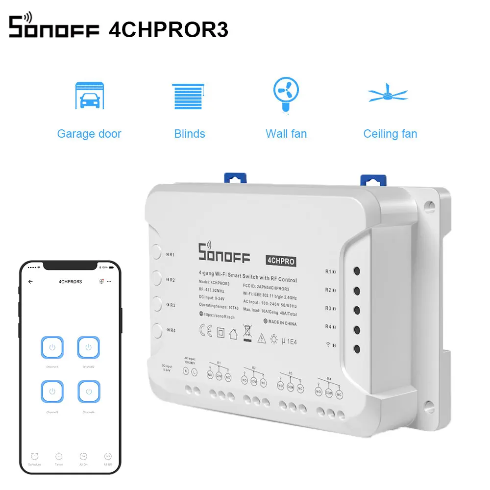 Sonoff 4CHPROR3 4 Gang RF Smart 433Mhz Switch Support Interlock Self-locking Inching 3 Working Modes via eWeLink APP Alexa IFTTT
Sonoff 4CHPROR3 4 Gang RF Smart 433Mhz Switch Support Interlock Self-locking Inching 3 Working Modes via eWeLink APP Alexa IFTTT