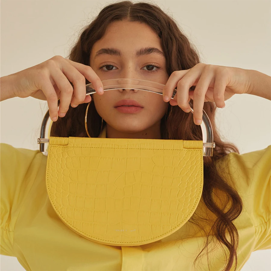 Acrylic Clear Handle Handbags Women Crocodile Semicircular Saddle Bags Women Shoulder Bags Designer Leather Ladies Hand Bags New 
Acrylic Clear Handle Handbags Women Crocodile Semicircular Saddle Bags Women Shoulder Bags Designer Leather Ladies Hand Bags New