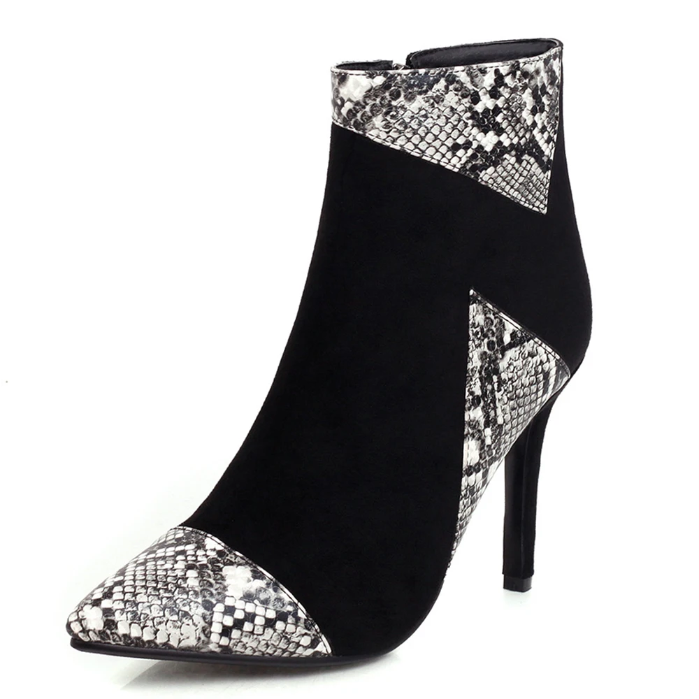 Oversized Snake Pattern Stitching Suede Super High Heel Ankle Boots Pointed Snakeskin Fine Heel Floral Women's Shoes Warm Boots
Oversized Snake Pattern Stitching Suede Super High Heel Ankle Boots Pointed Snakeskin Fine Heel Floral Women's Shoes Warm Boots