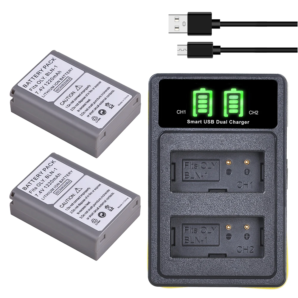 

BLN-1 PS BLN1 PS-BLN1 Battery Bateria + Dual LED USB Charger for Olympus OM-D E-M1 E-M5 Mark II PEN-F E-P5 EM1 EM5 PENF EP5