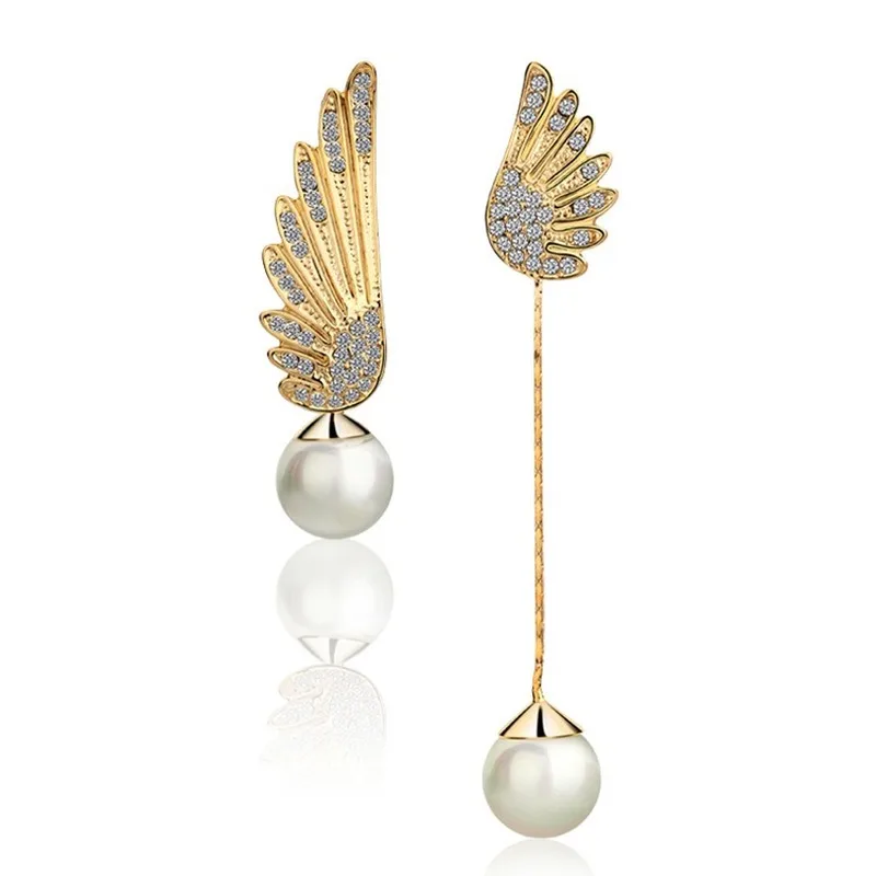 2019 Hot 14k Gold Pearl Earring For Women Angel Wings Asymmetric silver 925 jewelry Zircon Diamond Drop Earrings Fine Jewelry
2019 Hot 14k Gold Pearl Earring For Women Angel Wings Asymmetric silver 925 jewelry Zircon Diamond Drop Earrings Fine Jewelry