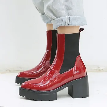 PXELENA Real Patent Leather Chelsea Boots Women Chunky Block Square High Heels Ankle Boots Elastic Band Lady Autumn Winter Shoes
PXELENA Real Patent Leather Chelsea Boots Women Chunky Block Square High Heels Ankle Boots Elastic Band Lady Autumn Winter Shoes