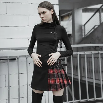 PUNK RAVE Women's Coloured Checked Folded Half Skirt with Button Loop Personality Casual High Waist Mini Skirt
PUNK RAVE Women's Coloured Checked Folded Half Skirt with Button Loop Personality Casual High Waist Mini Skirt
