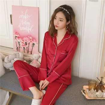 Red Long Sleeve Sleepwear Sleep Set Womens Pajamas Suit Spring Nightgown Shirt Long Pants Lounge Nightshirts Home Clothing
Red Long Sleeve Sleepwear Sleep Set Womens Pajamas Suit Spring Nightgown Shirt Long Pants Lounge Nightshirts Home Clothing