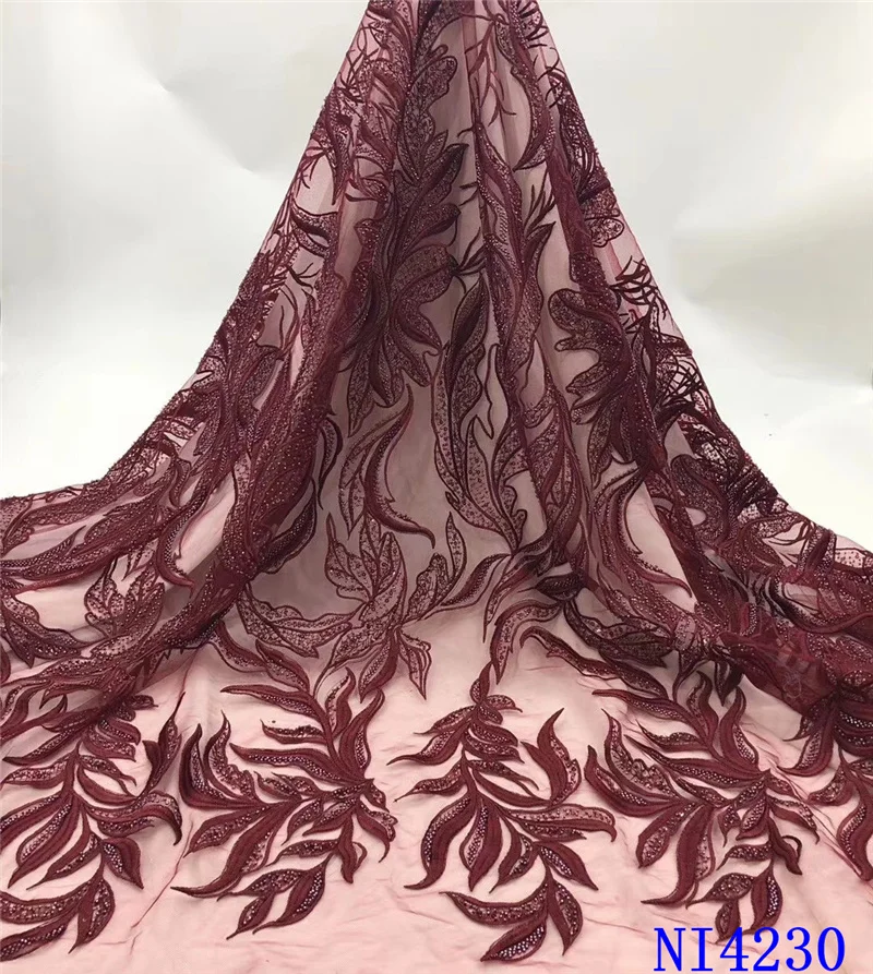 Wine African Lace Fabric 2020 High Quality Handmade Beaded Lace French Nigerian Tulle Lace Fabrics For Wedding Sewing NI4230-2
Wine African Lace Fabric 2020 High Quality Handmade Beaded Lace French Nigerian Tulle Lace Fabrics For Wedding Sewing NI4230-2