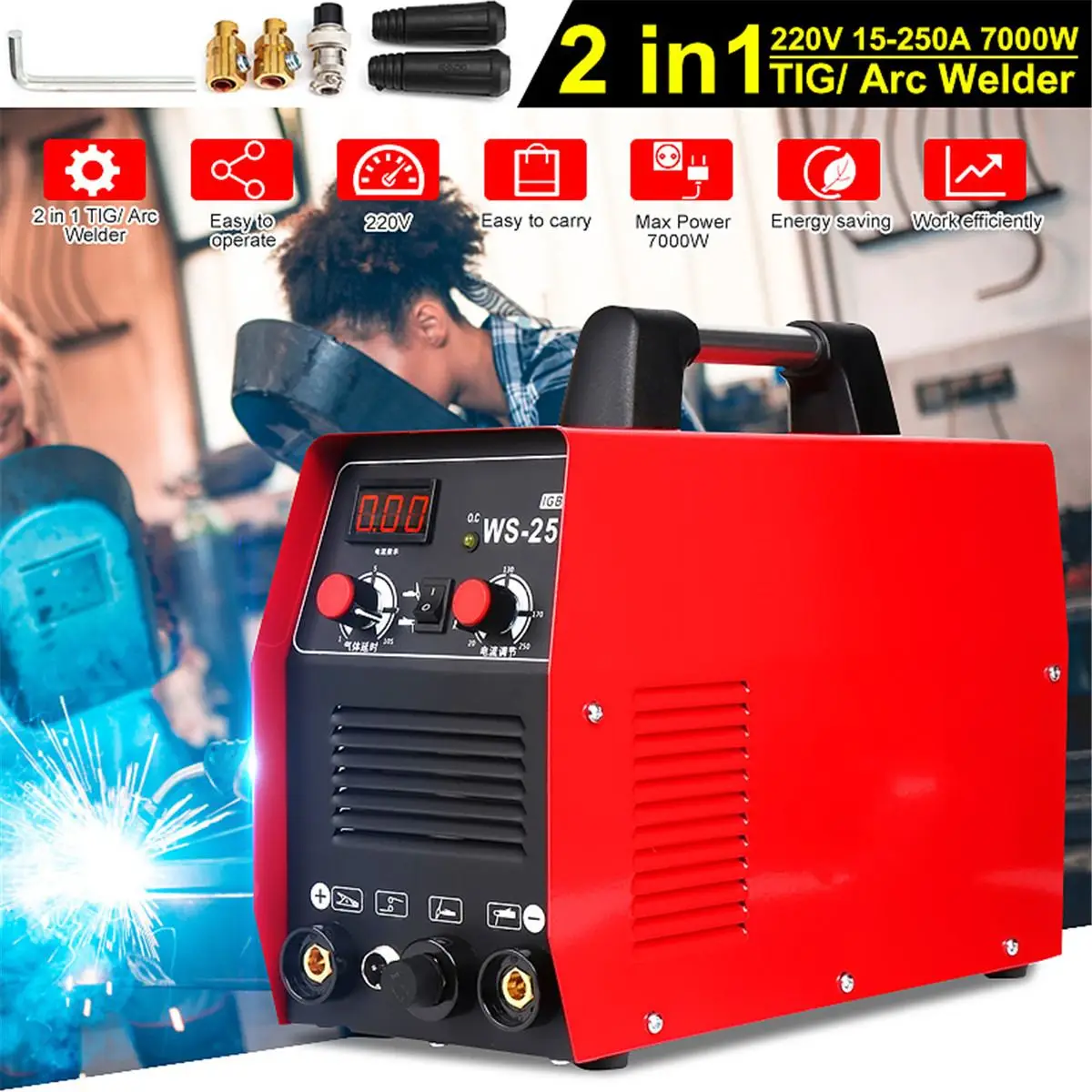 7000W 250A TIG MMA Arc Welder Mini Portable Digital Display Electric Welding Machine Argon Arc 220V Welder DC Inverter Equipment
7000W 250A TIG MMA Arc Welder Mini Portable Digital Display Electric Welding Machine Argon Arc 220V Welder DC Inverter Equipment