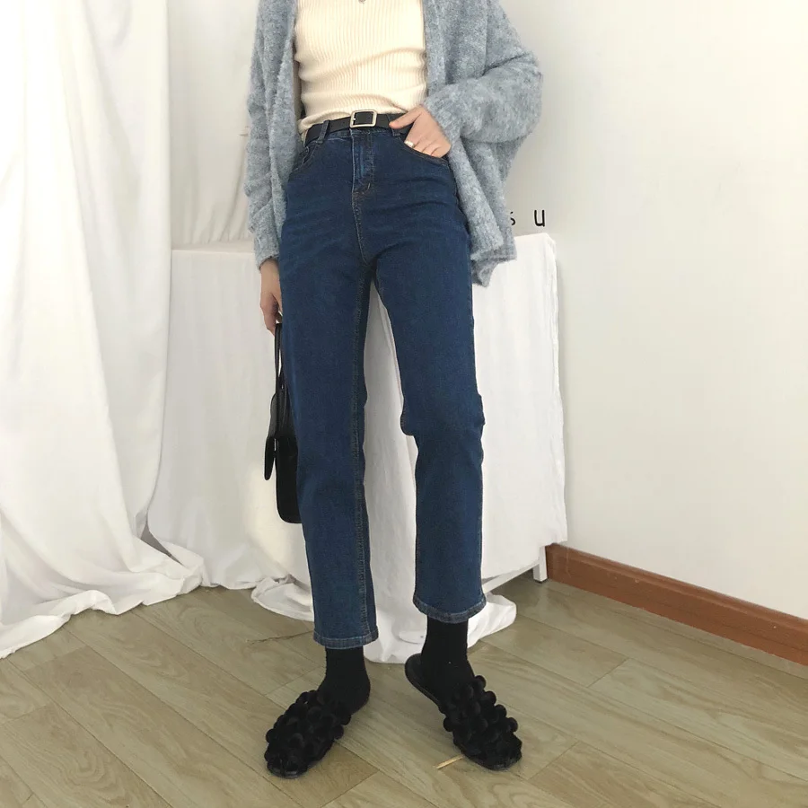 Women Vintage High Waisted Jeans Pants Dark Blue Casual Ladies Pencil Trousers Hight Quality Streetwear 2019 Autumn 
Women Vintage High Waisted Jeans Pants Dark Blue Casual Ladies Pencil Trousers Hight Quality Streetwear 2019 Autumn