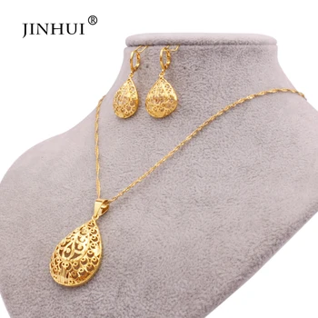 

24k gold color new Jewelry sets for women bridal Indian Dubai necklace earrings set wedding jewellery wife gifts jewelery set