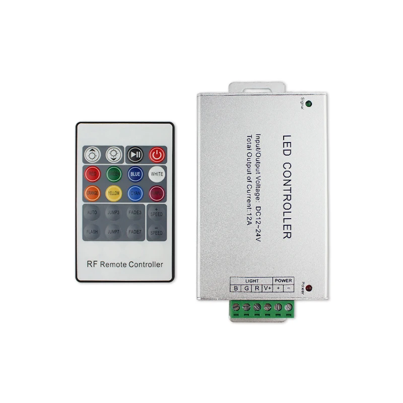 RGB Controller Dimmer DC12V-24V 12A 3 Channel 20 Keys Wireless RF Remote Aluminum Shell Controller with 14 Modes for LED Strips
RGB Controller Dimmer DC12V-24V 12A 3 Channel 20 Keys Wireless RF Remote Aluminum Shell Controller with 14 Modes for LED Strips