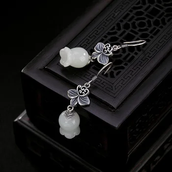 Wholesale S925 Sterling Silver Vintage Personality Lily of The Valley Eardrop Natural Hetian Jade Earrings Women White Jade Dang 
Wholesale S925 Sterling Silver Vintage Personality Lily of The Valley Eardrop Natural Hetian Jade Earrings Women White Jade Dang