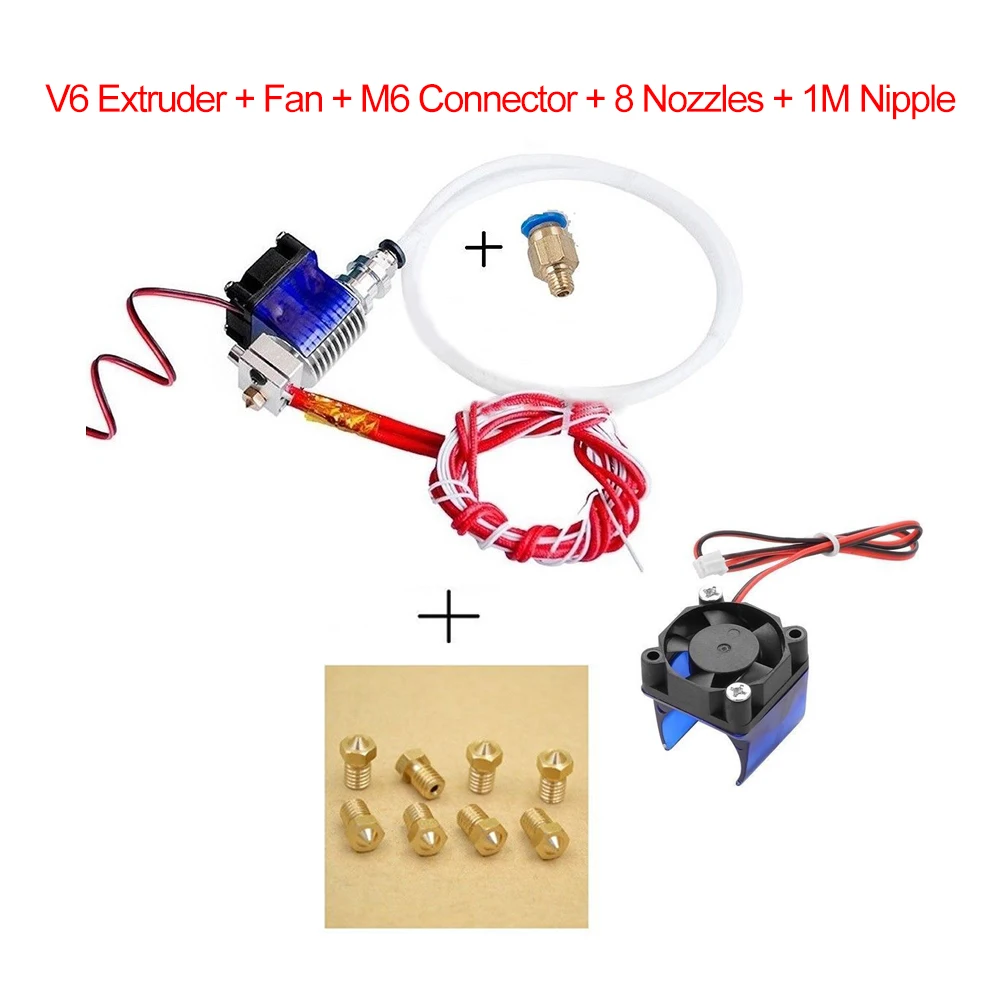 Цельнометаллический V6 Bowden Hotend J-head экструдер + 8 шт. насадок вентилятор 3D принтер |