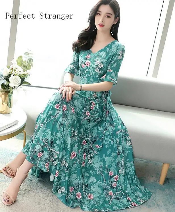 High Quality Best-selling Elegant 2020 SummerNew Arrival VCollar Flare Sleeve Flower Printed Chiffon Woman Long Dress
High Quality Best-selling Elegant 2020 SummerNew Arrival VCollar Flare Sleeve Flower Printed Chiffon Woman Long Dress
