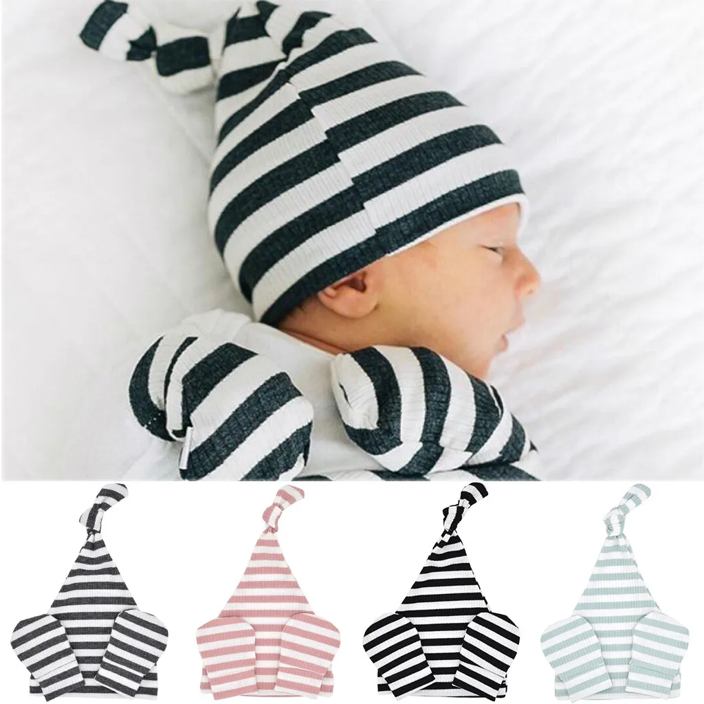 Шапка-бини для новорожденных вязаная шапка в полоску без царапин | Детская одежда