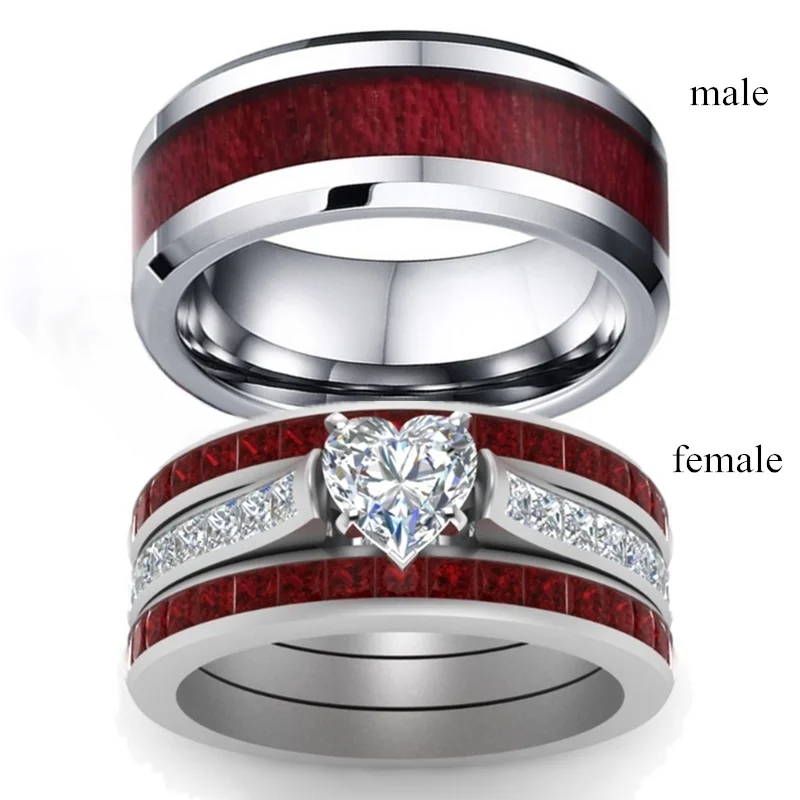 Fashion Couple Rings Vintage Wood inlay Stainless Steel Ring Romantic Crystal Rhinestones Heart Ring Set Wedding Gift
Fashion Couple Rings Vintage Wood inlay Stainless Steel Ring Romantic Crystal Rhinestones Heart Ring Set Wedding Gift
