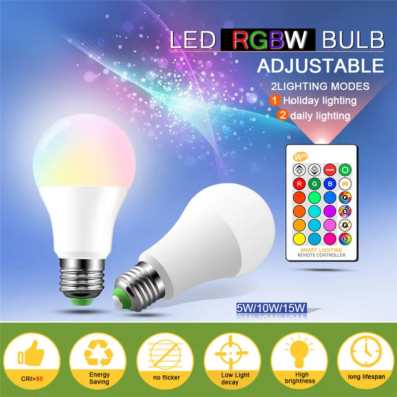 

E27 RGB LED Bulb Night Light 5W 10W 15W RGB Lampada Color Changing Led Light Bulb With IR Remote Control+Memory Mode Lights