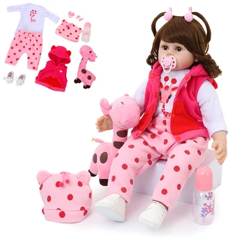 

47CM Hot Sale Reborn Baby Doll Toy Cloth Body Stuffed Realistic Baby Lifelike Doll With Giraffe Toddler Birthday Christmas Gifts