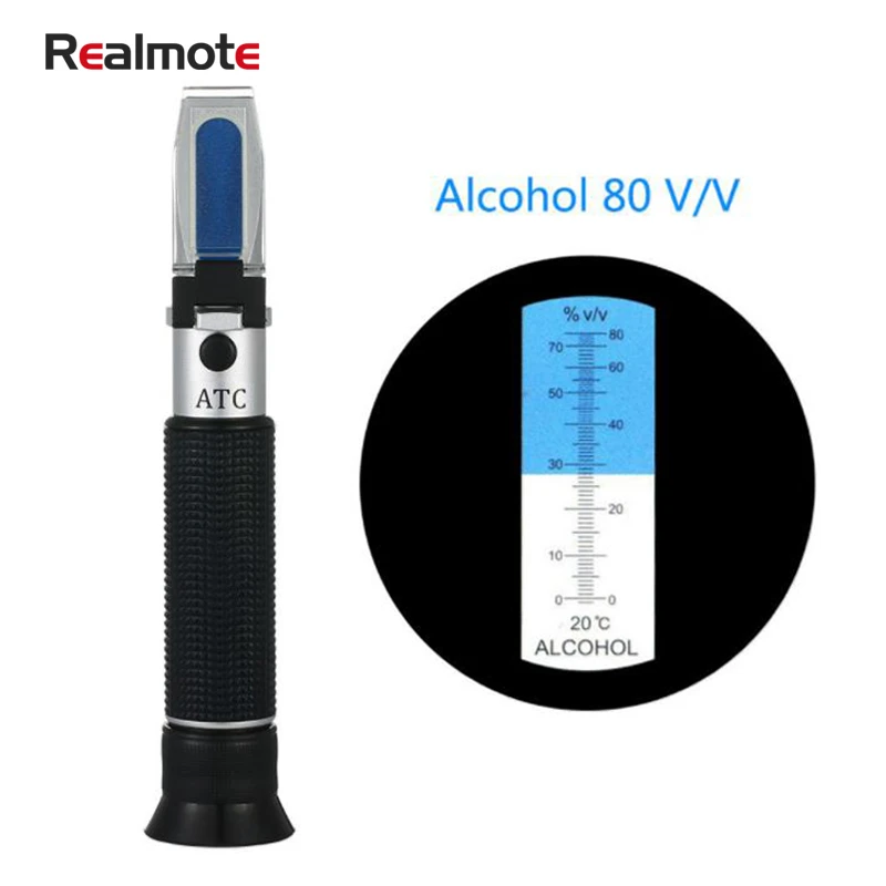 Realmote Refractometer Alcohol Alcoholometer meter 0~80%V/V ATC Handheld Tool Hydrometer concentration spirits tester
Realmote Refractometer Alcohol Alcoholometer meter 0~80%V/V ATC Handheld Tool Hydrometer concentration spirits tester