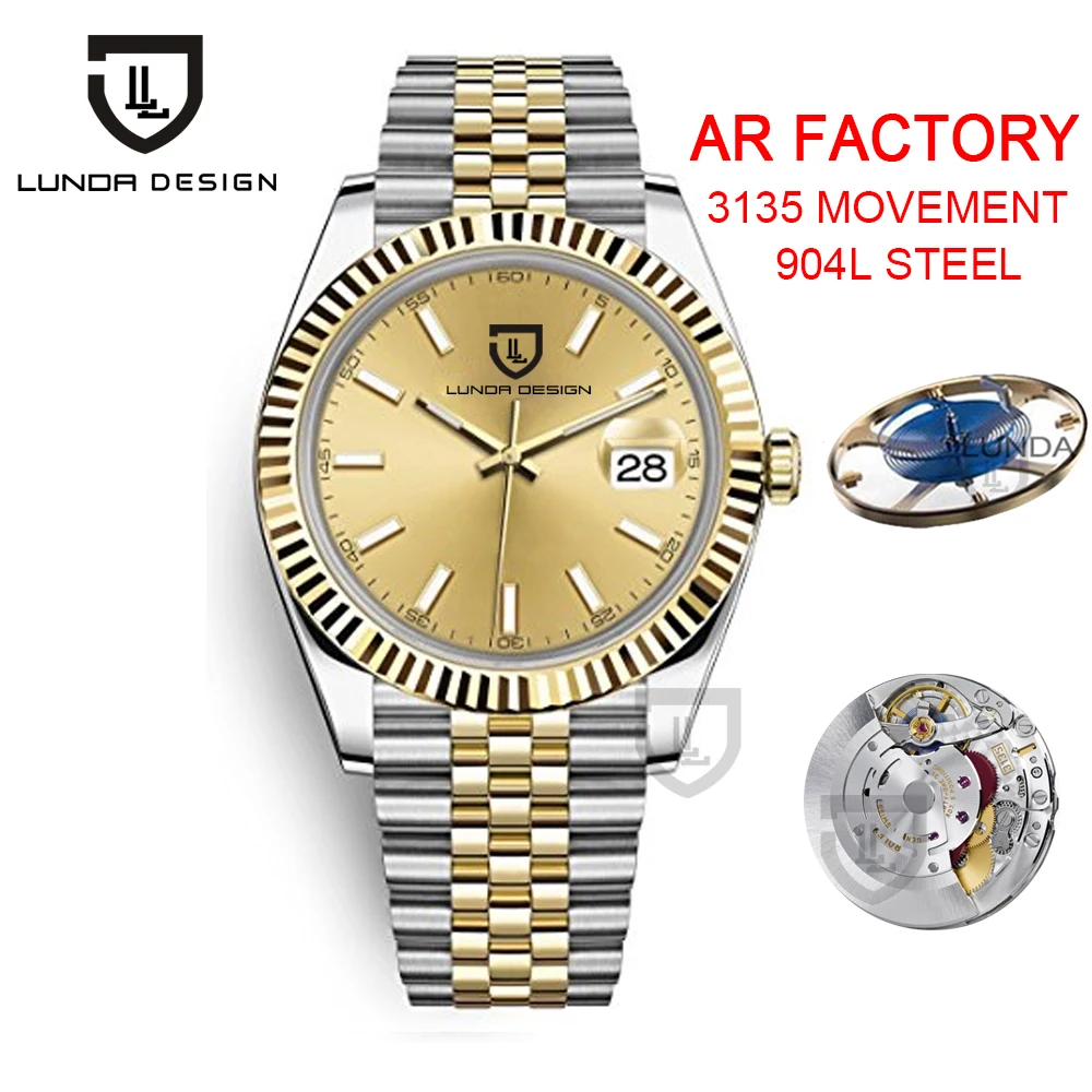 LUNDA Design Best Edition ARF 904L Steel Date 41mm 18K Yellow Gold Silver Dial Cal.3135 Automatic Mens Watch Puretime
LUNDA Design Best Edition ARF 904L Steel Date 41mm 18K Yellow Gold Silver Dial Cal.3135 Automatic Mens Watch Puretime