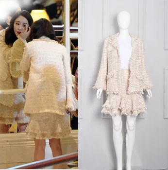 Wool Coarse Tweed Leaf Sleeve Loose Coat Half-body Suit Woman 
Wool Coarse Tweed Leaf Sleeve Loose Coat Half-body Suit Woman