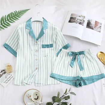 Woman Satin Pajamas Short Sleeve Cute Homewear Pijama Mujer Nightie Silk Pyjamas Two Piece Set Night Suits 2020 Sleepwear Girl
Woman Satin Pajamas Short Sleeve Cute Homewear Pijama Mujer Nightie Silk Pyjamas Two Piece Set Night Suits 2020 Sleepwear Girl