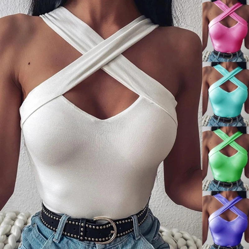 Women Strappy Cross Over Front Cut Out Halter Neck Sleeveless Backless Crop Top Bandage Vest Summer Sexy Tops Woman Clothes
Women Strappy Cross Over Front Cut Out Halter Neck Sleeveless Backless Crop Top Bandage Vest Summer Sexy Tops Woman Clothes