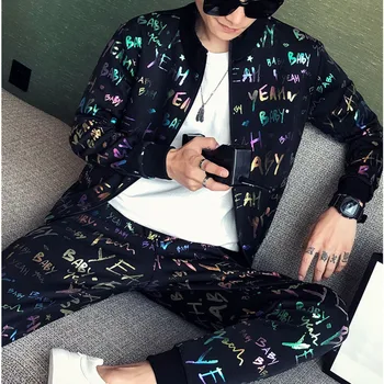 

Men Colorful Hot Stamping Flower Set For Men 2 Piece Sets Sport Suit Jacket + Pants Moda Hombre 2020 Ropa Autumn Chandal Homb