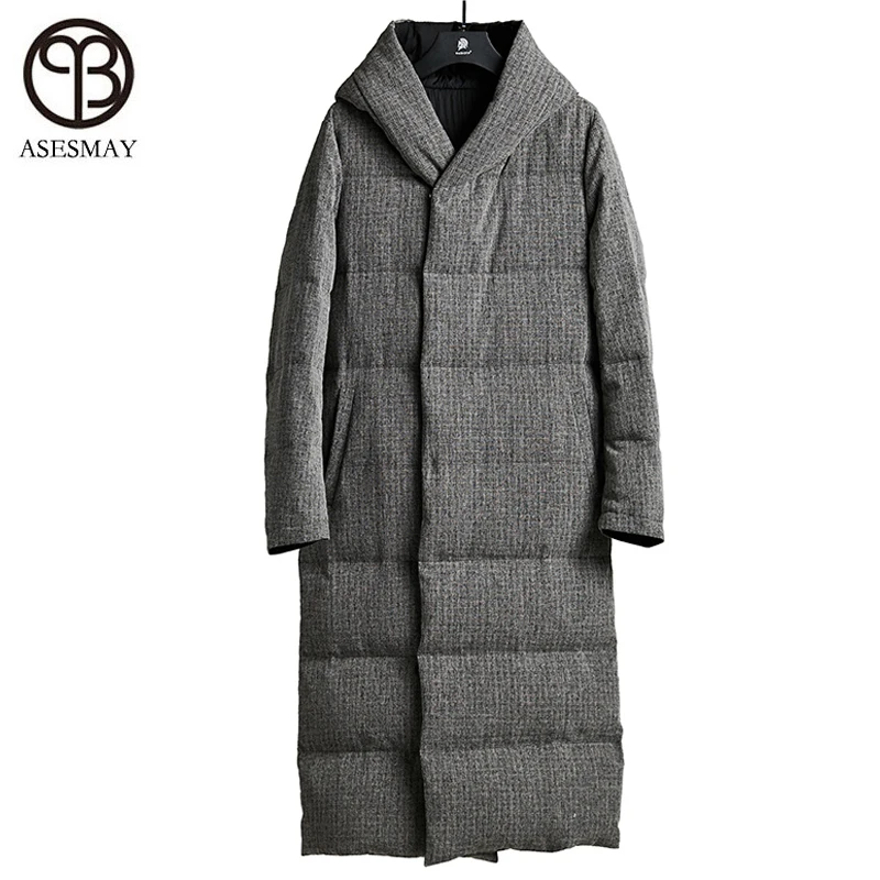 Новинка 2019 мужской пуховик Asesmay модная зимняя куртка длинная парка плотный 90%