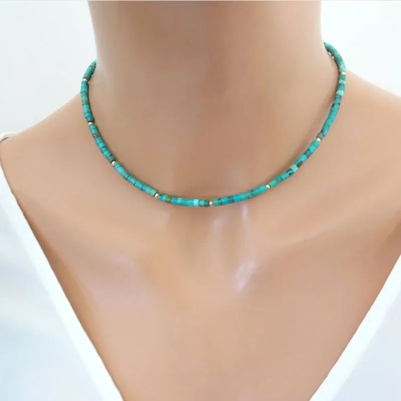

Turquoise Beaded Gemstone Necklace, Stone Choker
